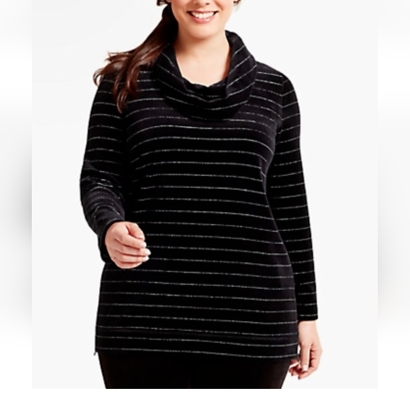 TALBOTS Luxe Metallic Striped Cowl Neck Soft Sweater Tunic size Large - Picture 1 of 7